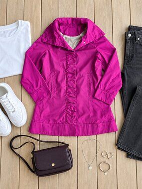 ✨ RFT By Rainforest Magenta Fuchsia Pink Ruffle Front Packable Travel Jacket-S✨